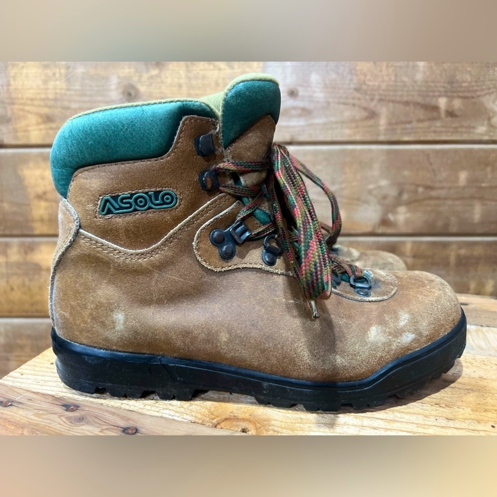 Asolo Suede Leather Hiking Boots Tan & Forest Green Men’s 7 / Women’s 8.5
